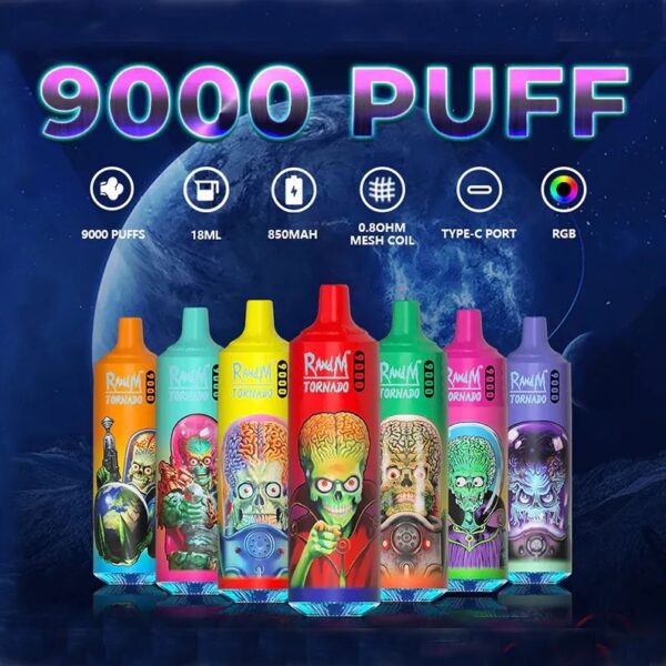 RandM Tornado 9000 Puffs 0% 2% 3% 5% Vape de unică folosință cu nicotină Comerț cu ridicata - KeenVape - 1