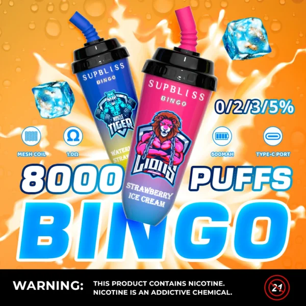 RandM Supbliss Bingo 8000 Puffs 0% 2% 3% 5% Nikotynowy akumulator Jednorazowy długopis Vapes Kup hurtowo - KeenVape - 1