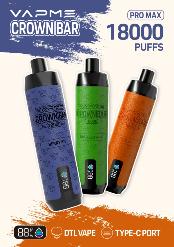 Vapme Crown Bar 18000 PRO MAX 2% 5% Nikotin 18000 puff Újratölthető Eldobható Vapes Tömeges vásárlás Nagyker - KeenVape - 1