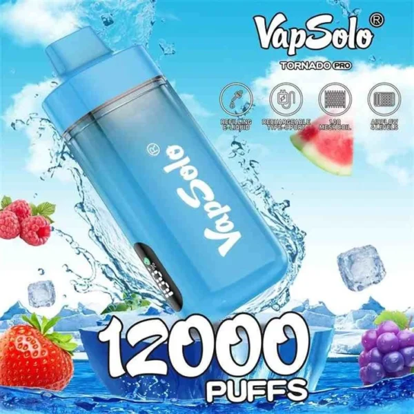 Vapsolo Tornado Pro 12000 Puffs 2% 5% Alacsony nikotintartalmú, újratölthető, eldobható Vapes Pen tömeges vásárlás Nagyker - KeenVape - 1