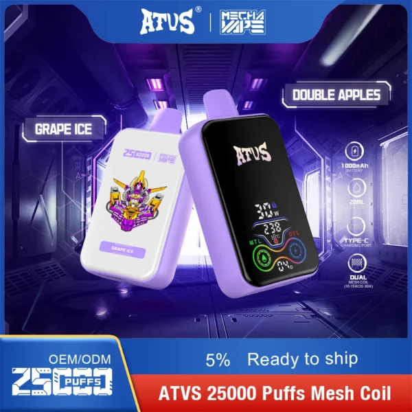 ATVS 25000 Puffs Dual Mesh 5% Low Nicotine Rechargeable Disposable Vapes Pen Bulk Buy Wholesale - KeenVape - 2