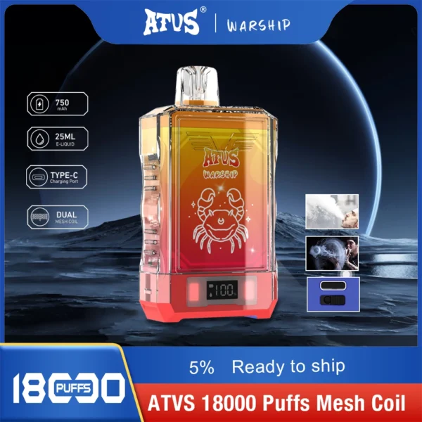 Atvs Warship 18000 Puffs 5% Penna per vaporizzatori usa e getta ricaricabile a basso contenuto di nicotina Acquista all'ingrosso - KeenVape - 1