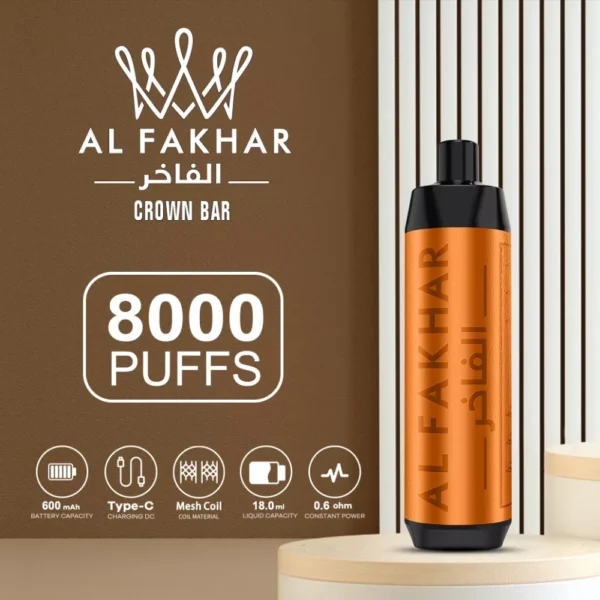 Al Fakhar Crown Bar 8000 Puffs Big Cloud DTL 2% Penna per vaporizzatori usa e getta ricaricabile a basso contenuto di nicotina all'ingrosso Acquista all'ingrosso - KeenVape - 1