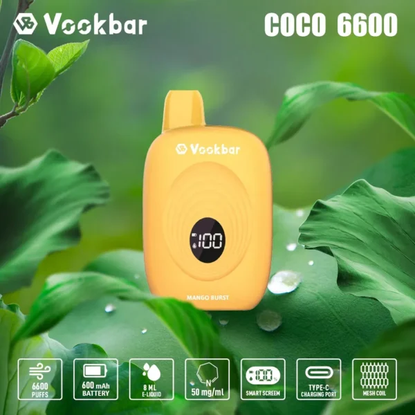 Vookbar Coco 6600 Puffs Écran intelligent numérique 3% Stylo à vape jetable rechargeable à faible teneur en nicotine Acheter en gros - KeenVape - 2