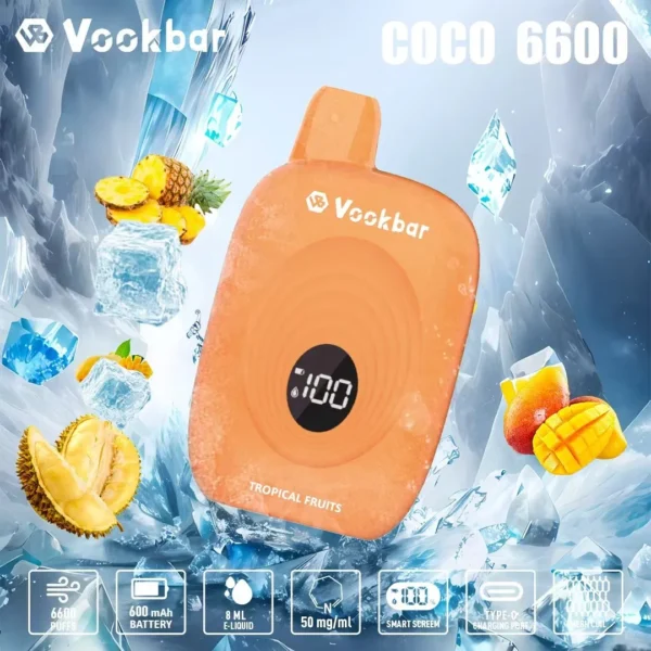Vookbar Coco 6600 Puffs Écran intelligent numérique 3% Stylo vape jetable rechargeable à faible teneur en nicotine Acheter en gros - KeenVape - 3