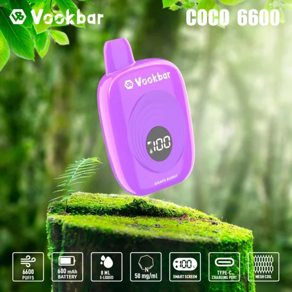 Vookbar Coco 6600 Puffs Écran intelligent numérique 3% Stylo à vape jetable rechargeable à faible teneur en nicotine Acheter en gros - KeenVape - 6