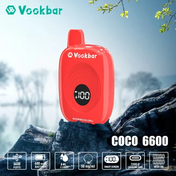 Vookbar Coco 6600 Puffs Écran intelligent numérique 3% Stylo à vape jetable rechargeable à faible teneur en nicotine Acheter en gros - KeenVape - 8